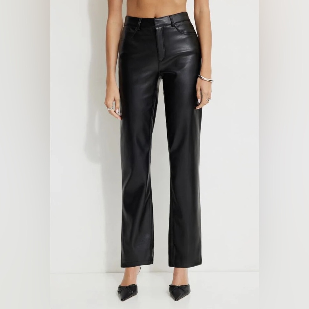 NWOT Dynamite Justina Straight Leg Black Faux Leather Pants - Picture 2 of 13